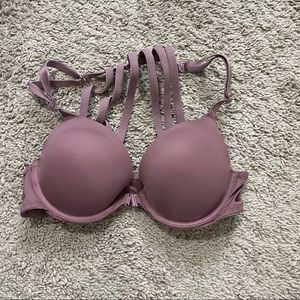 Taupe front close PINK push-up bra fun back